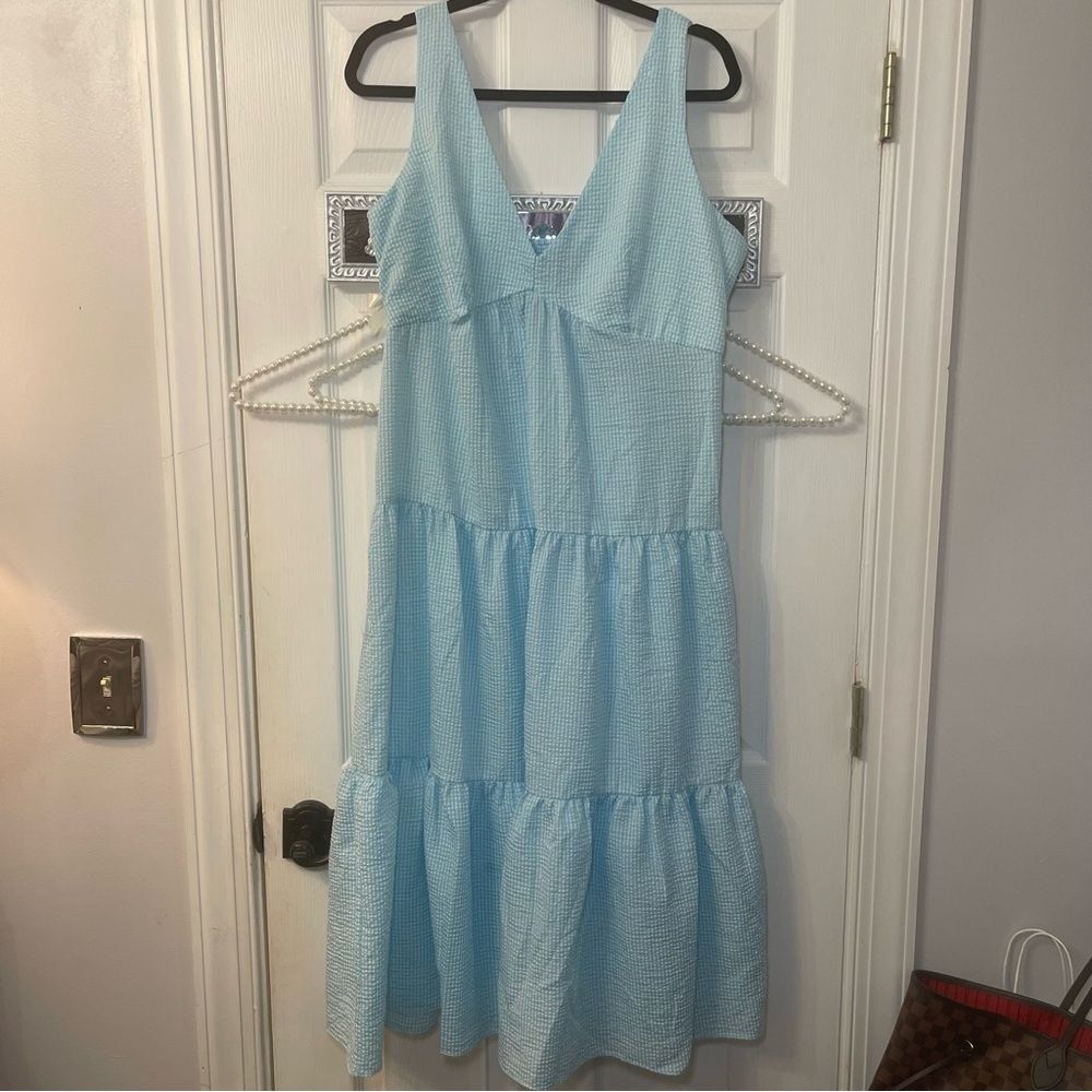 Maison Tara Light Blue and White Gingham Dress
